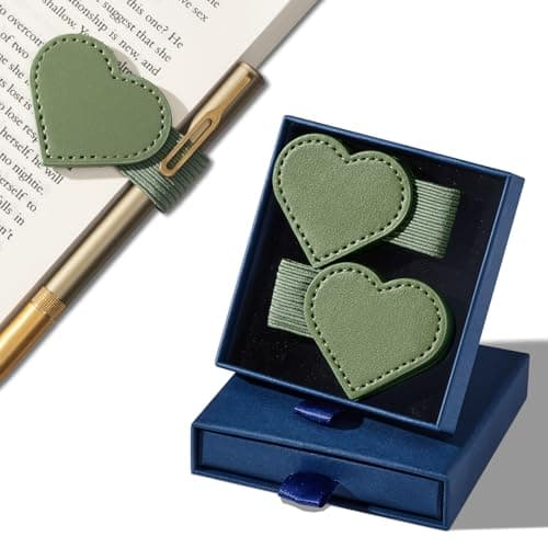 2Pcs Magnetic Leather Bookmarks with Gift Box Heart-Shaped Magnetic Pen Holder Book Marks Clip Gift for Book Lover Readers Cute Bookmark for Women, Green — image 1
