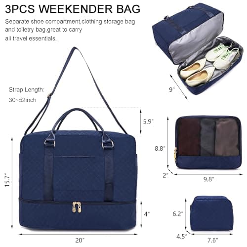 Travel Duffle Bag for Women Carry on Bags Overnight Weekender Bags Toiletry Hospital Gym Bag with Shoe Compartment 3pcs Set view 2