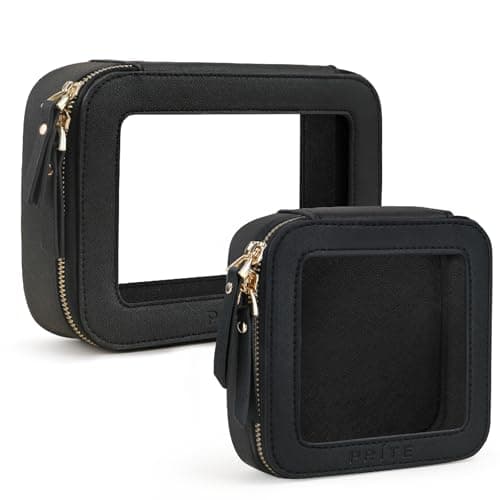 Prite Clear Makeup Bag Set for Women Portable Clear Makeup Bag Cute Waterproof Travel Cosmetic Bag with Gold Zipper for Car Essentials(Black)