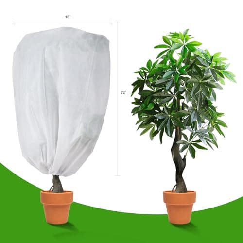 Garutom 2-Pack Plant Covers Freeze Protection 48" x 72" 2.2 oz, Frost Cloth Plants Jacket Drawstring Tree Cover for Outdoor Plants, Shrub Potted Plants Winter view 3