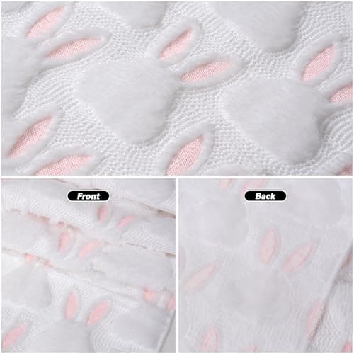 tiosggd Spring Table Runner 72 Inch, White and Pink Faux Fur Cute Bunny Rabbit Dresser Runners for Bedroom, Jacquard Mother's Day Birthday Holiday Party Decorations, Farmhouse Dining Table Decor view 4