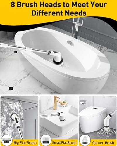 Shower Scrubber with Long Handle, Bathroom Cleaner Brush with 8 Brush Heads, Cordless Electric Spin Scrubber for Cleaning with 2 Speed, Cleaning Supplies for Bathtub Kitchen Floor Tile Toilet view 4