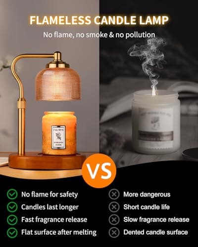 Kadrama Candle Warmer Lamp Electric Candle Warmer with Timer Dimmable Candle Lamp Warmer with 3 Bulbs Height Adjustable Wax Melt Warmer for Bedroom Home Decor, Amber Gold view 6