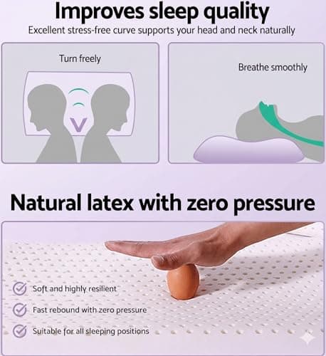 Artka Talalay Latex Sleeping Pillow, Soft Bed Pillow with Cotton Pillowcase Helps Relieve Pressure, Premium Pillow for Side, Back, and Stomach Sleepers to Get a Restful Sleep (1, King (Low Loft)) view 4