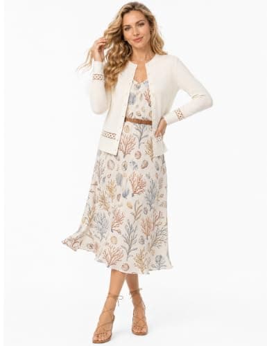 VIMPUNEC Fall Crochet Button Down Cardigan Sweater for Women | Crew Neck, Delicate Lace Detail, Lightweight Layer, Office Ready Styling, Travel Friendly, Spring Fall Wardrobe Essential view 2