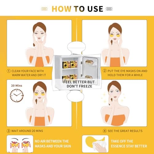 24K Gold Eye Masks for Dark Circles and Puffiness 70PCS, Under Eye Patches for Puffy Eyes Treatment, Under Eye Gel Pads w/ Collagen, Caffeine, Peptides for Eye Bags Treatment, Gel Eye Mask Skincare view 5