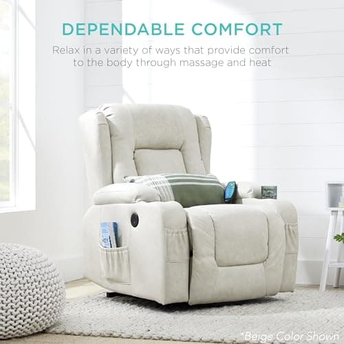 Best Choice Products PU Leather Electric Power Lift Chair, Recliner Massage Chair, Adjustable Furniture for Back, Legs w/ 3 Positions, USB Port, Heat, Cupholders, Easy-to-Reach Side Button - Blue view 3