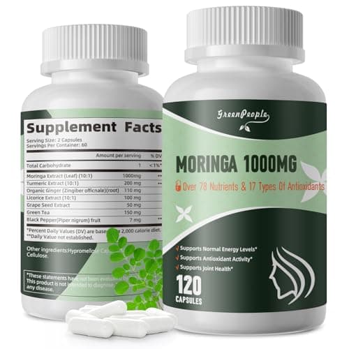 Moringa Capsules 1000mg with Turmeric, Green Tea & Ginger Extract - 7-in-1 Superfood Supplement for Energy, Immune Support & Joint Comfort - Vegan, Non-GMO Antioxidant Blend for Men & Women, 120 Ct view 2