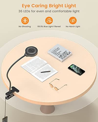 Glocusent 5W Clip on Light, 3 Colors & 5 Brightness Reading Light for Bed view 4