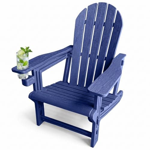 Adirondack Chair with Cup Holder,Tool-Free Assembly,No Screws Needed,All-Weather HDPE Plastic Outdoor Patio Chair,Wood-Grain Slatted Look,Easy to Take Apart for Storage,Fire Pit Chairs（Navy blue） — image 1