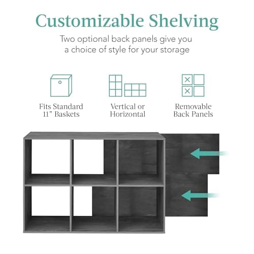 Best Choice Products 6-Cube Storage Organizer, 11in Shelf Opening, Bookcase, Display Shelf, Customizable w/ 3 Removable Back Panels – Dark Gray view 3