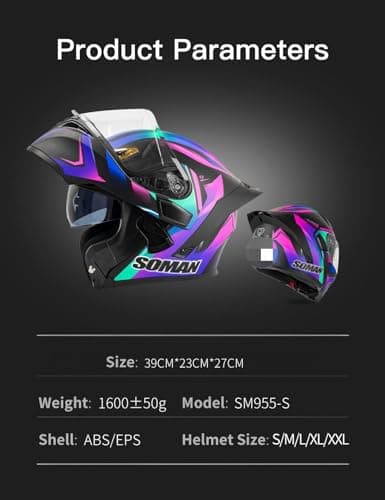 Bluetooth Motorcycle Helmet, Unisex, Dual-Lens Full-face Helmet, Flip-up, Modular Motorcycle Helmet with Bluetooth, DOT Approved view 2