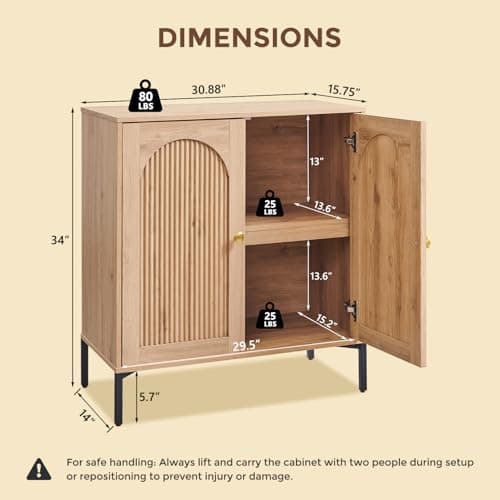IFGET Modern Buffet Cabinet with Storage, 92.63" W Fluted Arched Sideboard Cabinet w/Adjustable Shelves, Wooden Modular Coffee Bar for Dining Room, Kitchen, Living Room, Entryway, Natural view 2