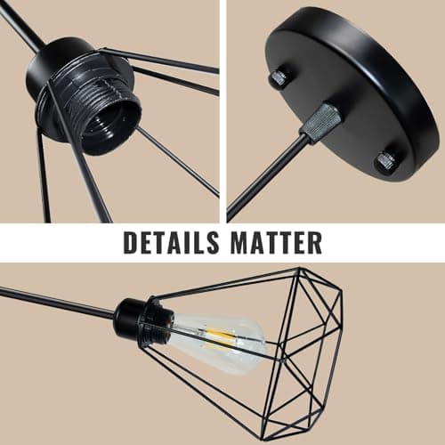 Maliralt Pendant Light Hanging Lights Fixture - Black Industrial Hanging Lamps with Metal Diamond Shade for Kitchen Island, Dining Room Over Table, Breakfast Corner, Farmhouse Home Decor - 2 Pack view 4