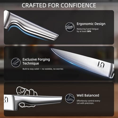KnifeSaga Kitchen Knife Set with Block, 13-Piece Sharp Stainless Steel Set | High-Carbon Stainless Steel | Sharp Blades for Easy Prep | Comfortable Grip | Magnetic Side for Quick Access view 3
