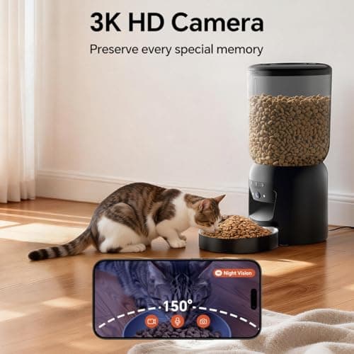 Centvicam Automatic Cat Feeder with 2K HD Camera: 5G WiFi Automatic Dog Feeder with Night Vision, Auto Cat Food Dispenser with 6L Large Food Storage for Multiple Pet, Detachable for Easy Clean -24 Cup view 2