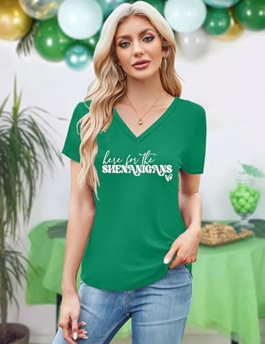 Ithalt St Patricks Day Shirt for Women Lucky Irish Shamrock Tshirt Saint Patricks Day T-Shirt Green V Neck Tops view 3