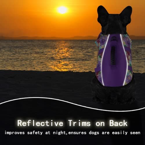 Mklhgty Hawaiian Dog Life Jacket - Adjustable Ripstop Vest with Rescue Handle for Swimming Boating, High-Flotation Safety Device for Small Medium Large Dogs (Floral Purple, L) view 4