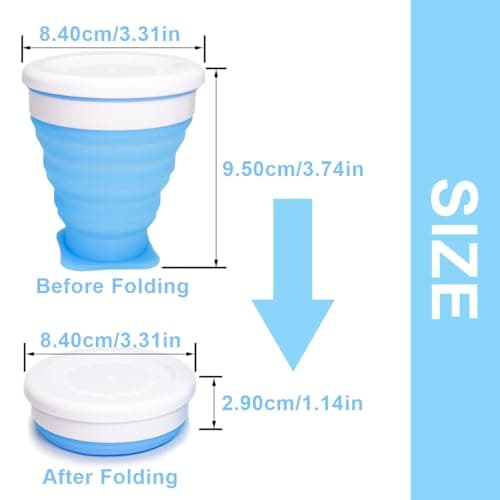 ZB.soar Foldable Water Cup with Lid, Food Grade Silicone,Small Portable Water Cup, Suitable for Camping, Traveling and Business Trips, Lightweight, Durable and Reusable (Blue) view 2