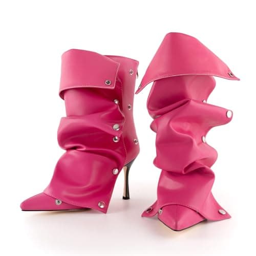 KaroNairy 3.5 in Slouchy Stiletto High Heel Booties for Women Pointed Toe Fold over Ankle Boots Sexy Shark Booties for Party — image 1