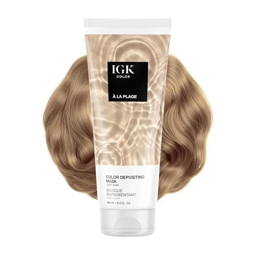 IGK A La Plage Color Depositing Hair Mask | Light Sand Semi Permanent Color Conditioner + Gloss Toner | Hydrating Formula Adds Shine + Refreshes Color | Vegan + Cruelty Free | 6 oz view 1