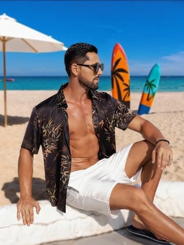 Men's Short Sleeve Hawaiian Shirt Floral Button Down Summer Tropical Beach Vacation Casual Tops view 3
