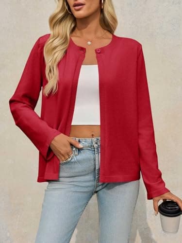 Saodimallsu Womens Lightweight Cardigans Open Front Long Sleeve One Button Casual Crewneck Loose Knit Shrug Sweater view 2