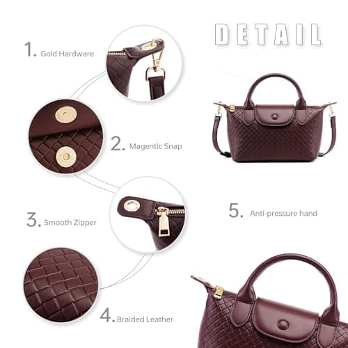 Kiss Sea Woven Leather Handbag for Women, Small Lightweight Dumpling Satchel with Top Handle Fashion Crossbody Purse view 6