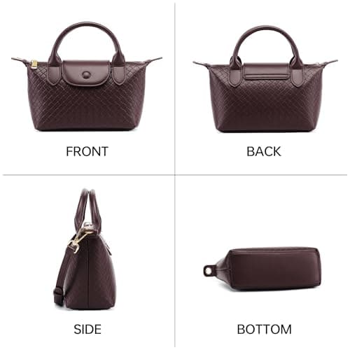 Kiss Sea Woven Leather Handbag for Women, Small Lightweight Dumpling Satchel with Top Handle Fashion Crossbody Purse view 7