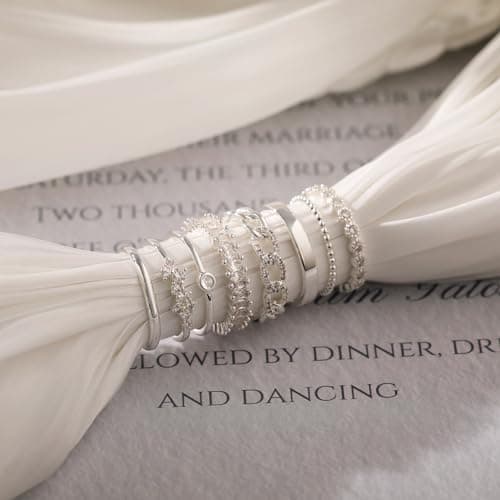 ZNBOH Gold Silver Plated Stacking Rings Set for Women 14K Dainty Stackable Thumb Knuckle Cute Ring for Women Pinky Finger Fashion Band Thin Simple Plain Chain CZ Rings Size 6-11 view 6