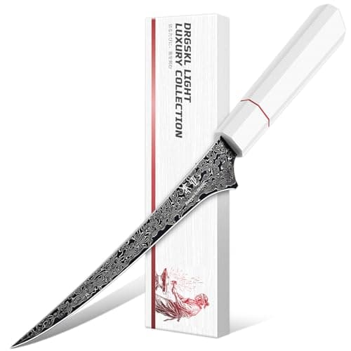 DRGSKL Damascus Fillet Knife 7 Inch - VG10 Razor Sharp Slicing Knife for Fish and Meat Trimming - Japanese G10 Handle - with Gift Box view 1