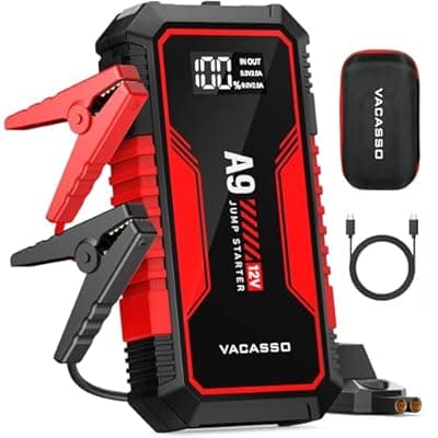 Jump Starter 4000A, VACASSO A9 Battery Jumper Starter Portable (7L Gas/4L Diesel), 12V Car Battery Booster Jump Starters Pack, Jumpstart with USB Ports, Jumper Cables, LED Light, Storage Case