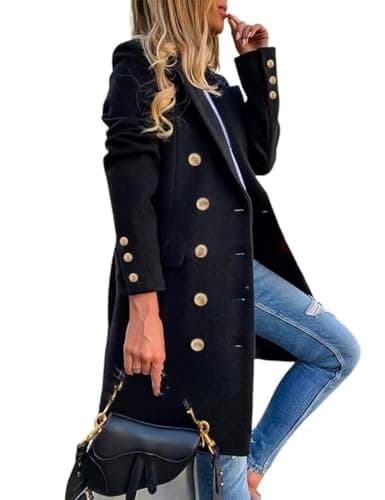 IDEALSANXUN Winter Coats for Women 2026 Fall Clothes Fashion Outfits Winter Clothing Wool Trench Coat, Black, L