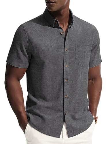 PJ PAUL JONES Mens Linen Shirt Short Sleeve Button Down Business Casual Dress Shirts Cotton Summer Beach Shirts with Pocket — image 1