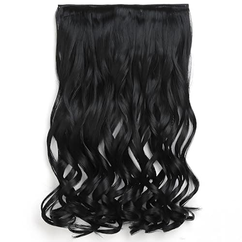 5 Clip in Hair Extensions Synthetic Thick Curly Wavy Hairpieces for Women 18 Inch Natural Looking 3/4 Full Head Clip on Hair Extensions Natural Black — image 1