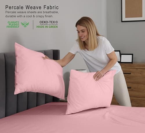 RUVANTI 100% Cotton Sheets – Split King Size Percale Bedding, Cooling & Breathable, Durable with a Crisp, Soft & Comfortable Feel, 16" Deep Pocket, 5-Piece Set, Bridal Rose view 3