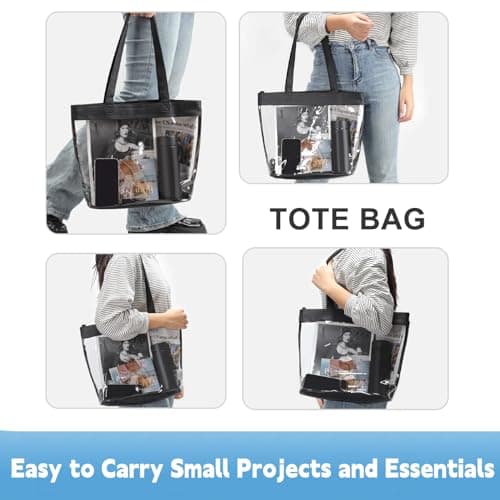 Large Clear Tote Bag Stadium Approved Plastic Yarn Holder for Crocheting Supplies Knitting Crochet Project Bag Craft Storage Transparent See Through Purse for Stadium Events 12 x6 x12, Black view 5