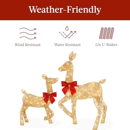 Best Choice Products 4ft 3-Piece 2D Lighted Christmas Deer Family Set, Large Outdoor Yard Reindeer Holiday Decoration with 175 LED Lights, Stakes, Zip Ties - Gold view 6
