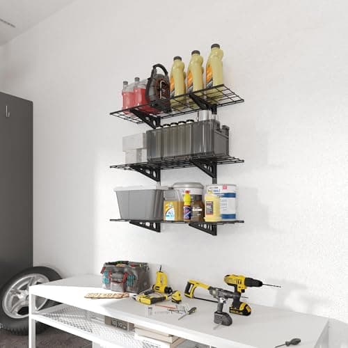 FLEXIMOUNTS 3-Tier 1x3ft Garage Storage Wall Shelving, 12x36inch per Shelf Height Adjustable Floating Shelves, Heavy Duty Wall Mounted Shelve, 600lbs Weight Capacity, Black, Classic Series view 2