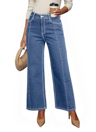 Dokotoo Women‘s High Waisted Wide Leg Jeans Strechy Raw Hem Denim Pants — image 1