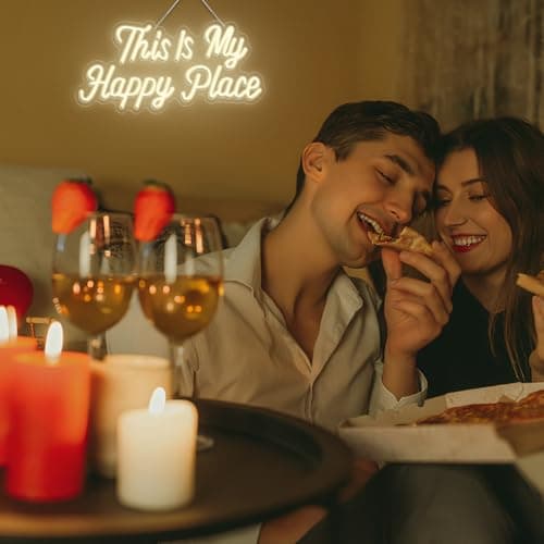 This is My Happy Place Neon Sign, Letter Neon Signs for Wall Decor Dimmable Light up Sign, Classroom Wedding Kids Room Store Home Neon Decor 16.14 x 7.87 inch view 4