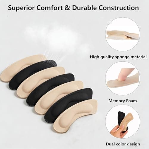 BvnzunTrs 6 Pairs Heel Cushion Pads for Shoes Suitable for Loose Shoes Heel Grips Liner Slippage Control Breathable for Men Women Anti-Slip Fillers Heel Protectors Blisters Friction Pain(Beige+Black) view 4
