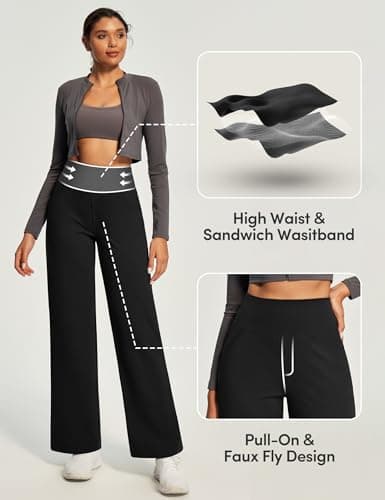 Yoga Pants with Pockets for Women Wide Leg Dress Pants High Waist Stretch view 4
