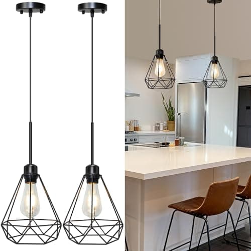 Maliralt Pendant Light Hanging Lights Fixture - Black Industrial Hanging Lamps with Metal Diamond Shade for Kitchen Island, Dining Room Over Table, Breakfast Corner, Farmhouse Home Decor - 2 Pack — image 1