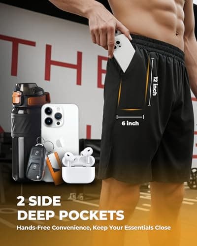 Barjneel 6 Pack Men's Athletic Shorts - Workout Gym Basketball Quick Dry Black Mens Shorts with Pockets for Casual Running view 5