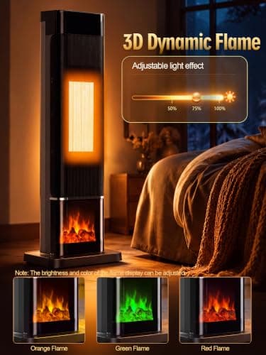 Uthfy Space Heaters for Indoor Use, 1500W Electric Room Heater for Large Room with Thermostat, 120° Oscillation&Child Lock, 24H Timer,3 Color 3D Flame,Dust Filter,ECO,Portable Tower Heater view 4