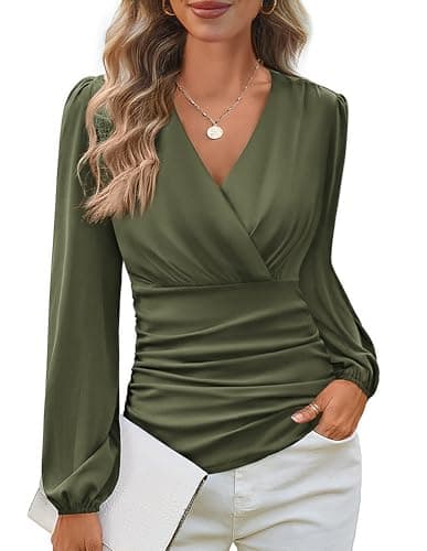 GRACE KARIN Long Sleeve Blouses for Women Dressy Casual, Wrap Tops Work Shirts, 2026 Summer Business Outfits — image 1