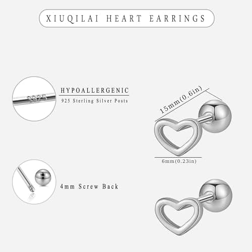 XIUQILAI 14K Gold Plated Stud Earrings for Women, with 925 Sterling Silver Posts, Heart/Butterfly/Snake Small Earring Lightweight Clip On Stud, Cartilage Helix Piercing view 3