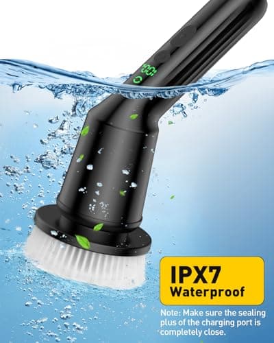 Electric Spin Scrubber for Cleaning Bathroom, Shower Scrubber with Long Handle, Cordless Cleaning Brush with IPX7 Waterproof & 2 Speed, 3 Brush Heads, Black view 6