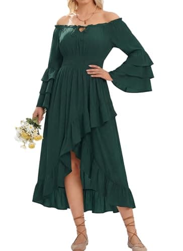 Scarlet Darkness Renaissance Dress Women Medieval Off Shoulder Peasant Flowy Ruffle Sleeve Maxi Wedding Guest Dress — image 1